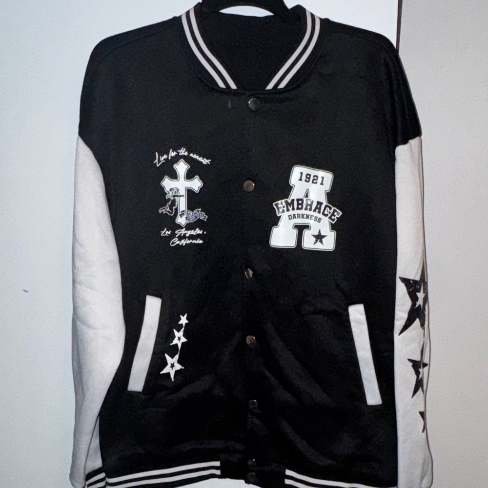 SHEIN Black and White Varsity Jacket